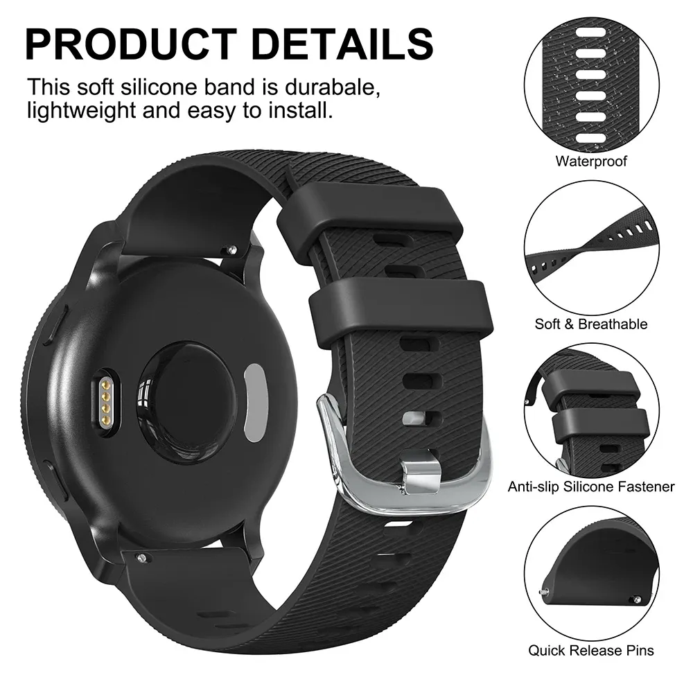 Bracelet silicone pour montre connectée 20 à 22 mm