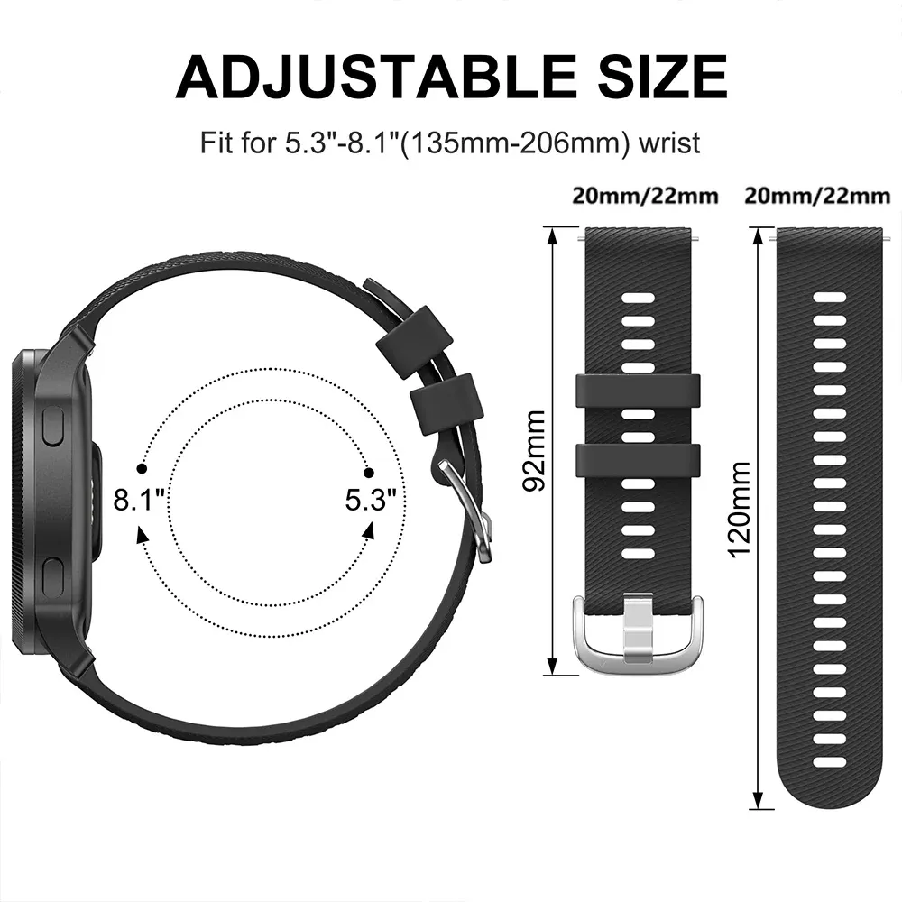 Bracelet silicone pour montre connectée 20 à 22 mm