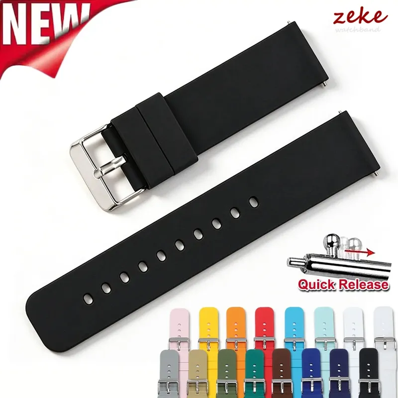 Bracelet silicone souple 12 à 24 mm à attache rapide