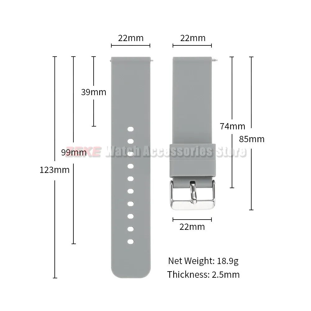 Bracelet silicone souple 12 à 24 mm à attache rapide