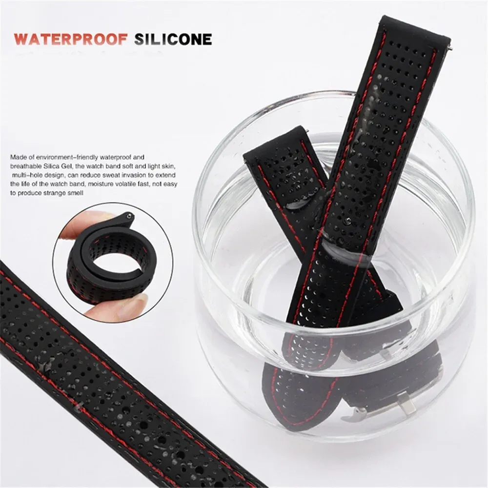 Bracelet silicone souple 18 à 24 mm sport étanche
