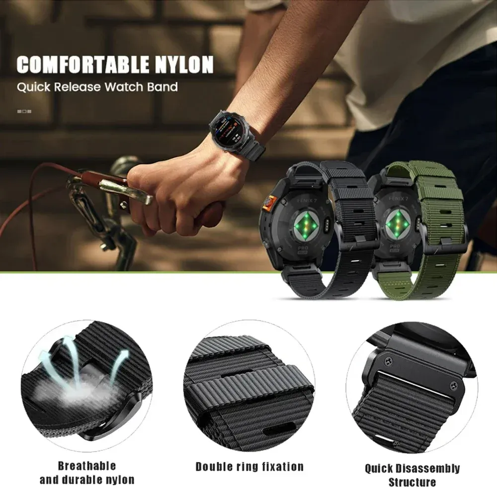 Bracelet sport nylon QuickFit 22 à 26 mm pour Garmin