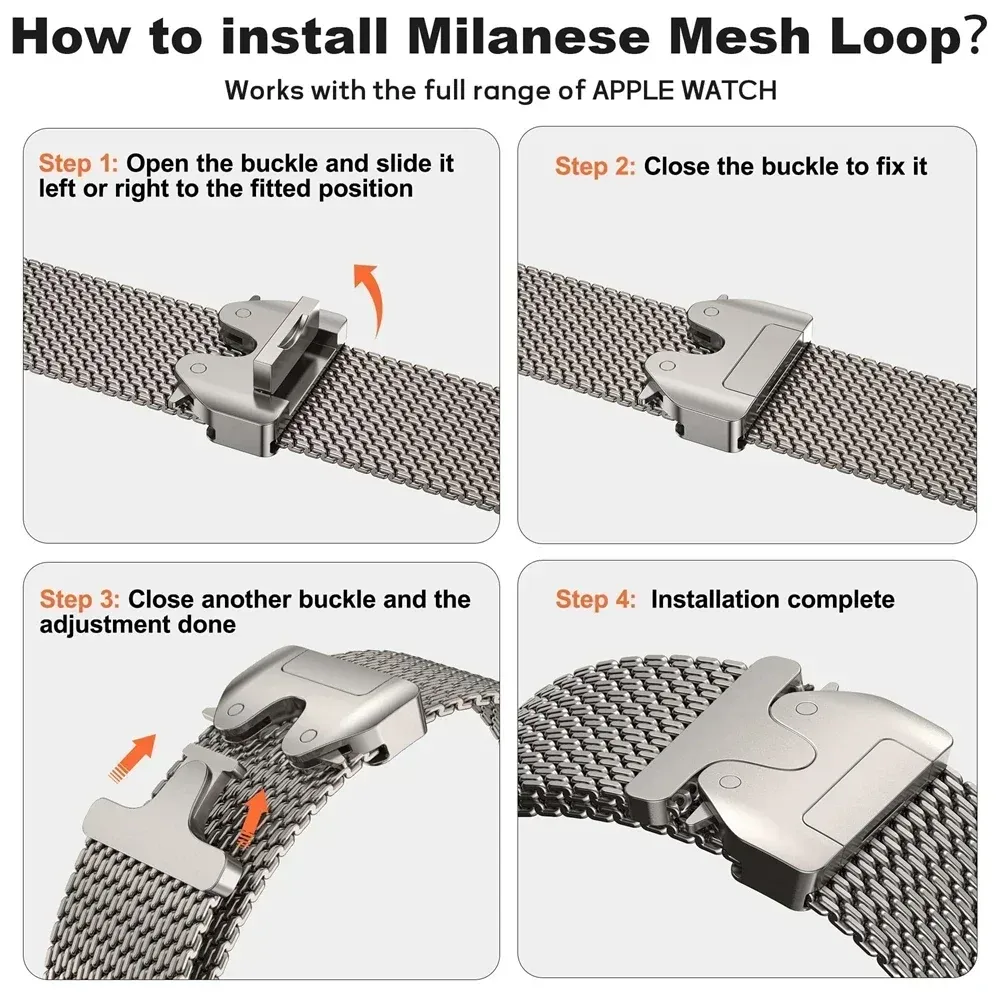 Bracelet titane Milanese 40 à 49 mm pour Apple Watch