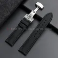 Bracelet toile cuir 18 à 22 mm boucle papillon – Couleur du bracelet Black Black