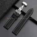 Bracelet toile cuir 18 à 22 mm boucle papillon – Couleur du bracelet Black White