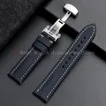 Bracelet toile cuir 18 à 22 mm boucle papillon – Couleur du bracelet BLEU BLANC
