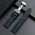 Bracelet toile cuir 18 à 22 mm boucle papillon – Couleur du bracelet Blue Blue