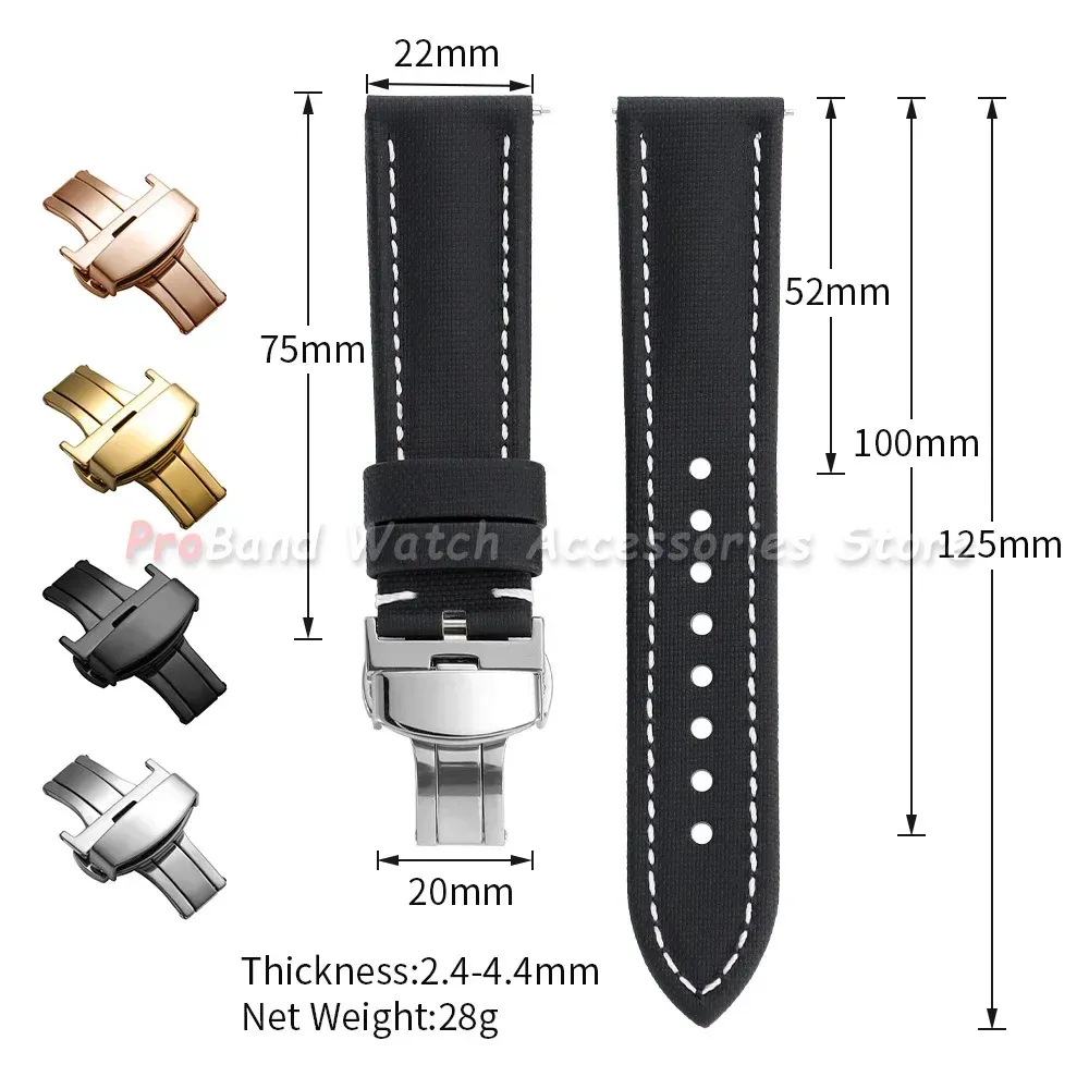Bracelet toile cuir 18 à 22 mm boucle papillon