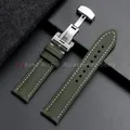Bracelet toile cuir 18 à 22 mm boucle papillon – Couleur du bracelet Green White