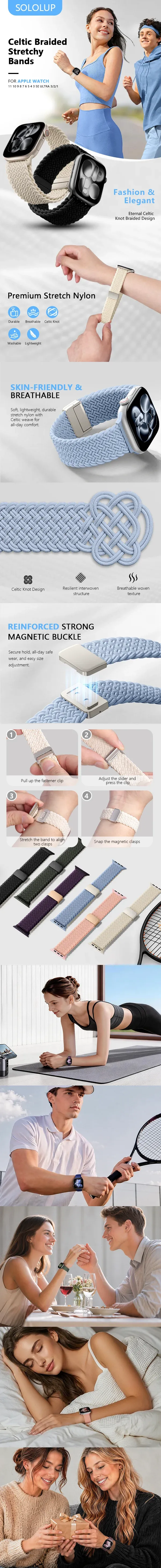 Bracelet tressé magnétique pour Apple Watch 38 à 49 mm