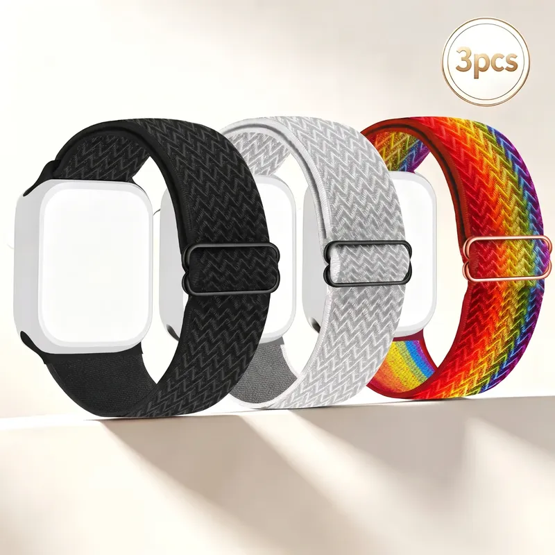 Lot de 3 bracelets nylon tressé 38 à 49 mm pour Apple Watch