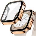 Verre trempé + coque pour Apple Watch 11/10/9/8/7/6/5/4 – Couleur Plating 3 rose gold