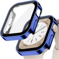 Verre trempé + coque pour Apple Watch 11/10/9/8/7/6/5/4 – Couleur Plating 4 blue