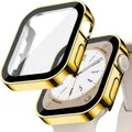 Verre trempé + coque pour Apple Watch 11/10/9/8/7/6/5/4 – Couleur Plating 7 gold
