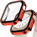 Verre trempé + coque pour Apple Watch 11/10/9/8/7/6/5/4 – Couleur Plating 8 red
